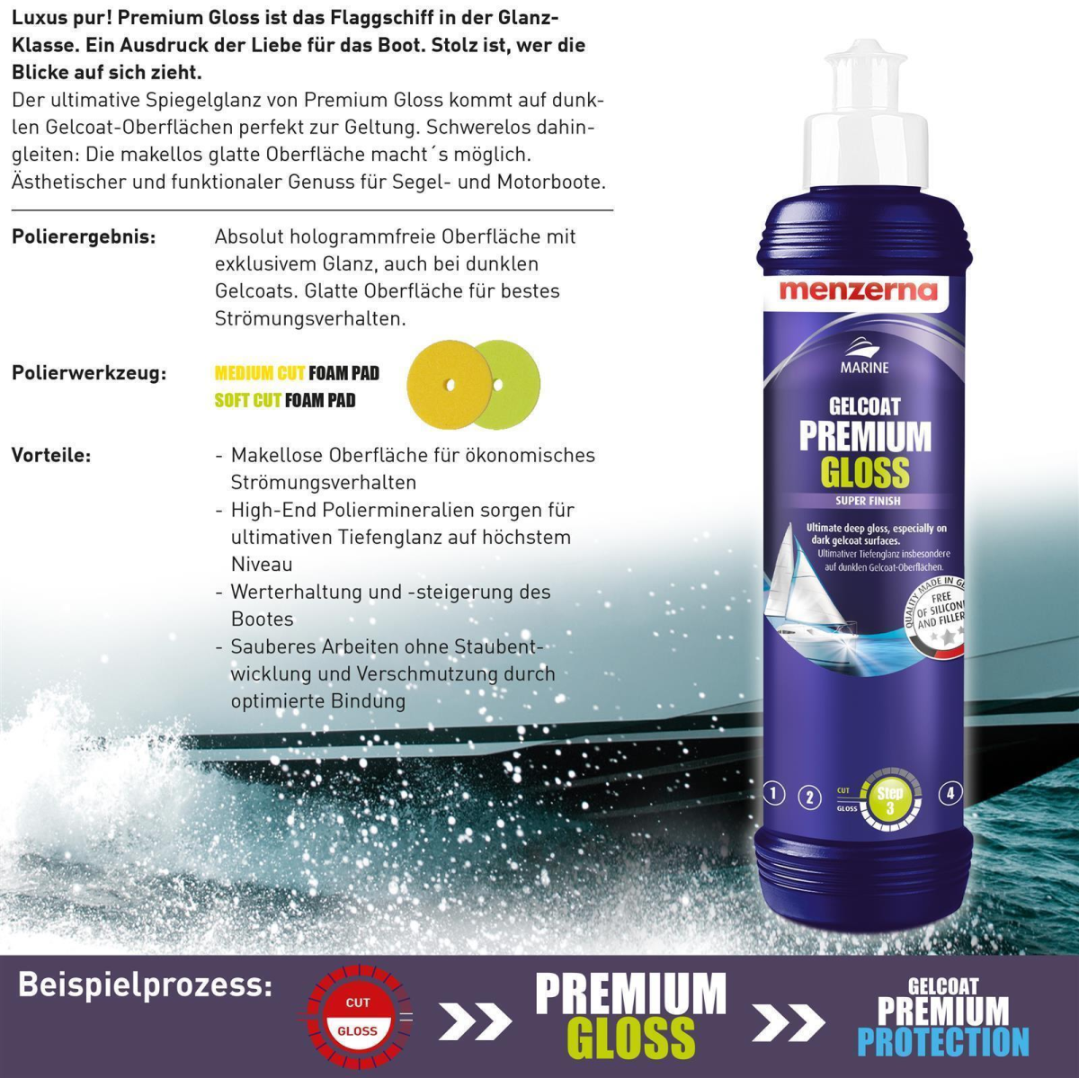 Menzerna Gelcoat Premium Gloss Bootpolitur 250ml Detailbild 2